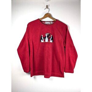 Cathy Daniels Sweater Size Large Fleece Christmas Holiday Penguins Cozy Warm